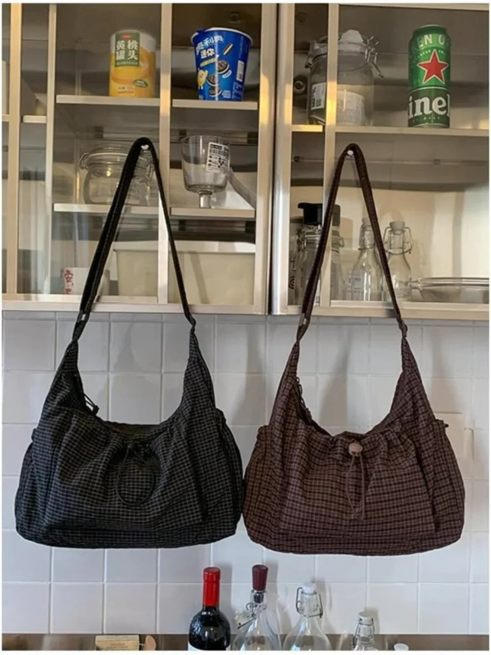 Korean Style Plaid Hobo Bag | Lightweight Checkered Crossbody Shoulder Bag